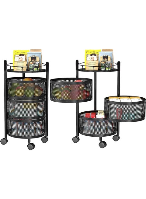 Kitchen 360 TURBO Trolley with Wheels, Kitchen Organizer Items and Storage Solutions for Round Kitchen Organizer and Kitchen Accessories Items, Revolving Vegetable Kitchen Rack (Black, 3 Layer)